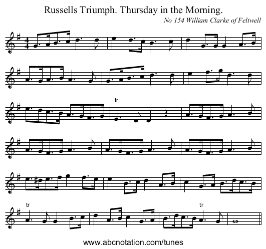 Russells Triumph. Thursday in the Morning. - staff notation