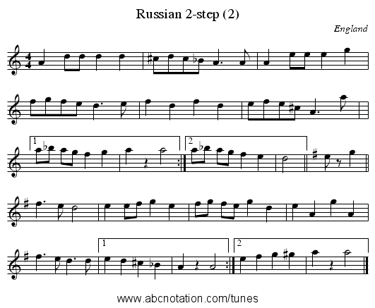 Russian 2-step (2) - staff notation