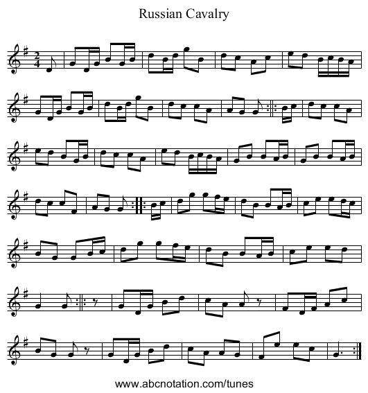 Russian Cavalry - staff notation