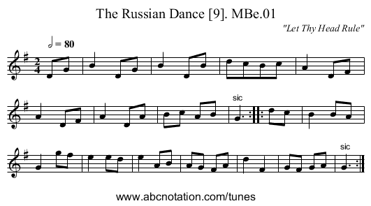Russian Dance [9]. MBe.01, The - staff notation