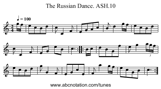 Russian Dance. ASH.10, The - staff notation