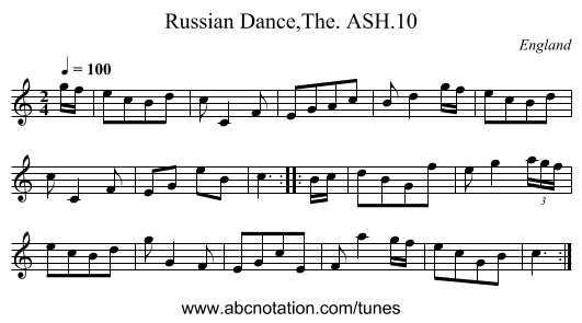 Russian Dance,The. ASH.10 - staff notation