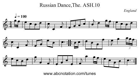Russian Dance,The. ASH.10 - staff notation