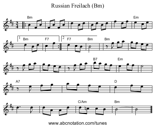 Russian Freilach (Bm) - staff notation