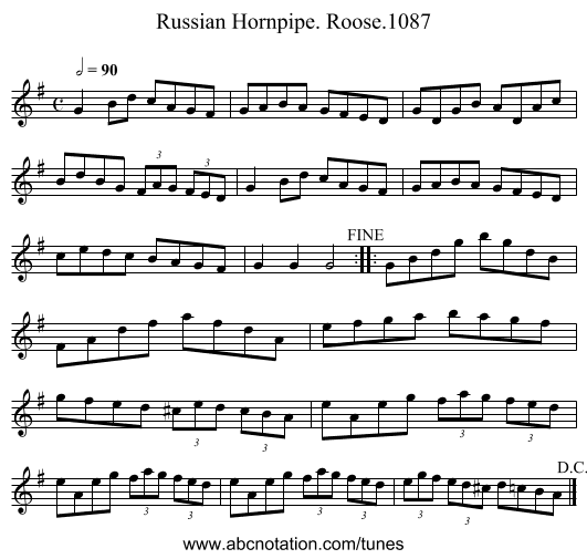 Russian Hornpipe. Roose.1087 - staff notation