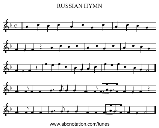 RUSSIAN HYMN - staff notation