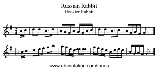 Russian Rabbit - staff notation