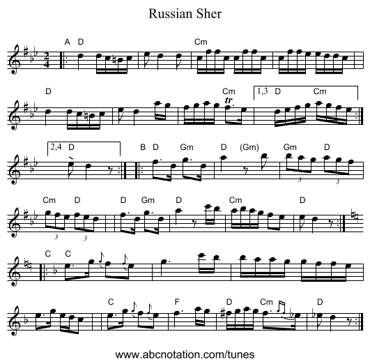 Russian Sher - staff notation