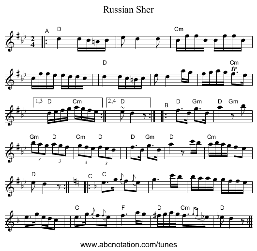 Russian Sher - staff notation