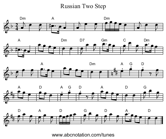 Russian Two Step - staff notation