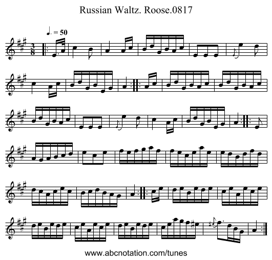 Russian Waltz. Roose.0817 - staff notation