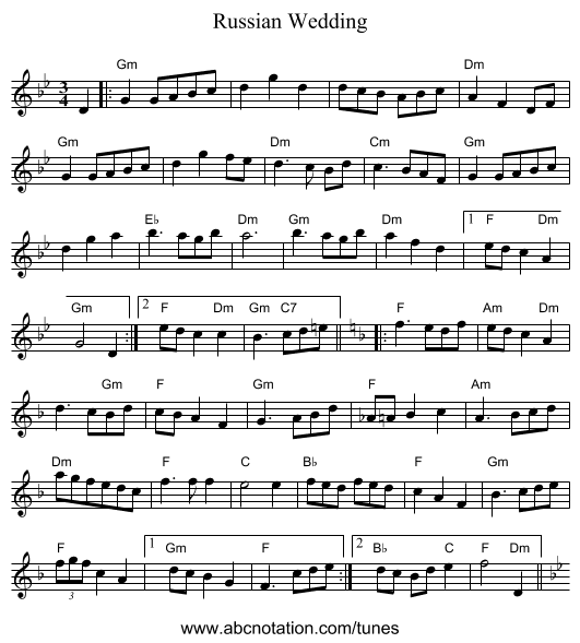 Russian Wedding - staff notation