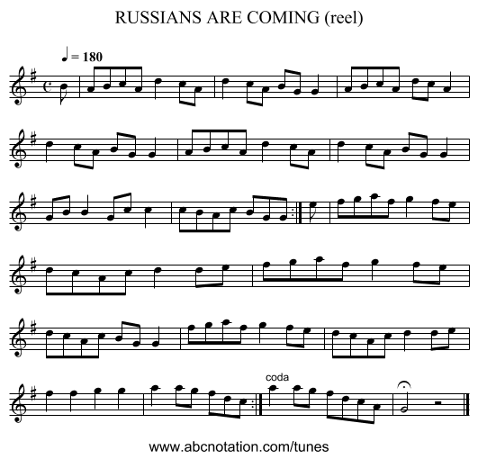 RUSSIANS ARE COMING (reel) - staff notation