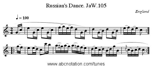 Russian's Dance. JaW.105 - staff notation