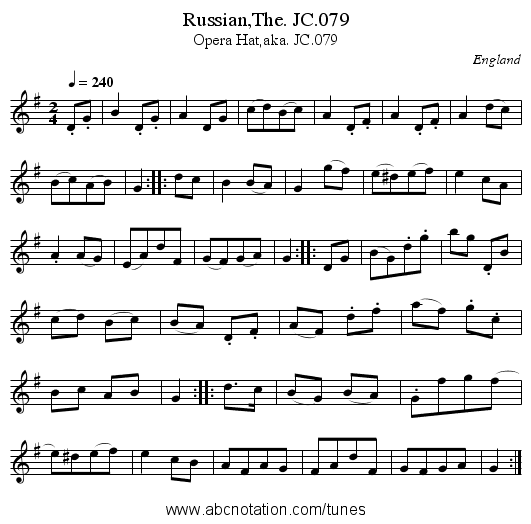 Russian,The. JC.079 - staff notation