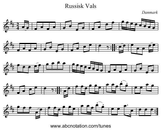 Russisk Vals - staff notation