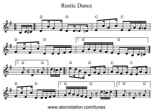 Rustic Dance - staff notation