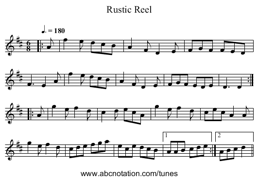Rustic Reel - staff notation