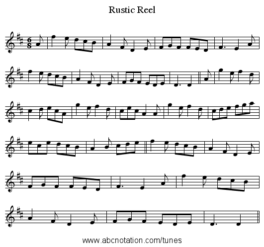Rustic Reel - staff notation