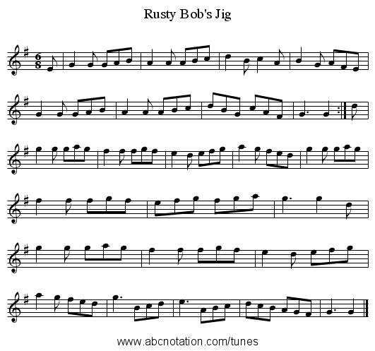 Rusty Bob's Jig - staff notation