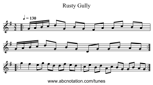 Rusty Gully - staff notation