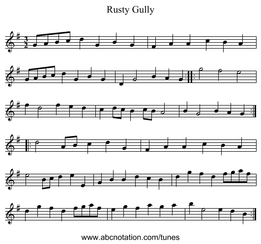 Rusty Gully - staff notation