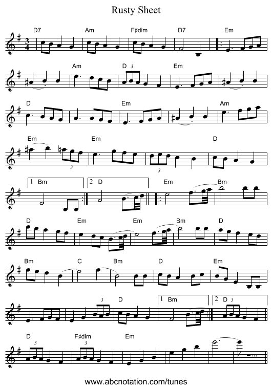 Rusty Sheet - staff notation