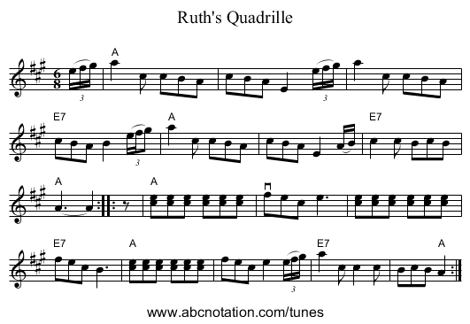 Ruth's Quadrille - staff notation
