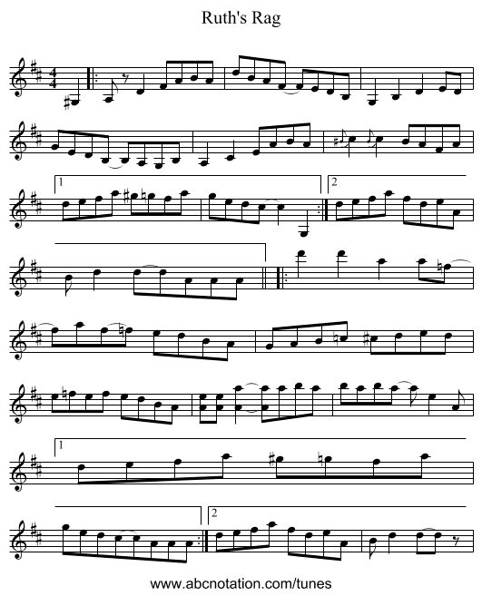 Ruth's Rag - staff notation