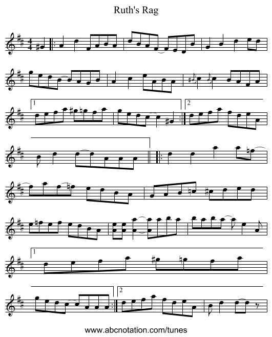 Ruth's Rag - staff notation