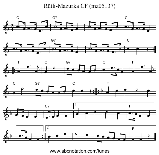 R&uuml;tli-Mazurka CF (mz05137) - staff notation