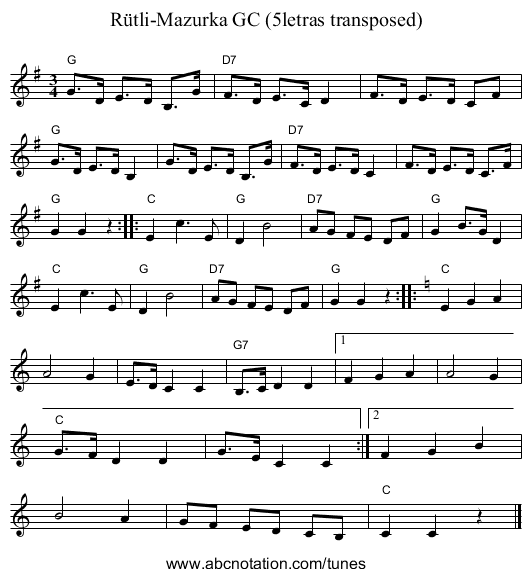 R&uuml;tli-Mazurka GC (5letras transposed) - staff notation