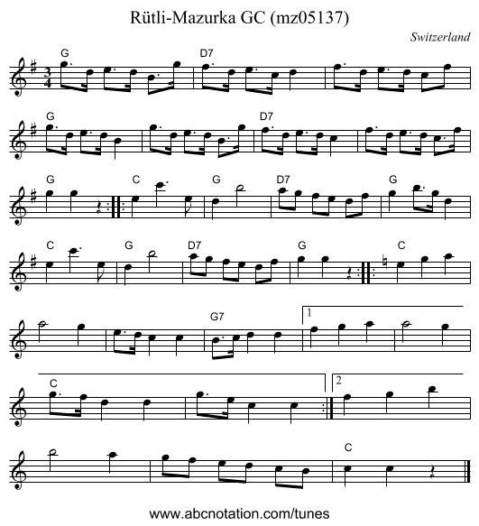 R&uuml;tli-Mazurka GC (mz05137) - staff notation