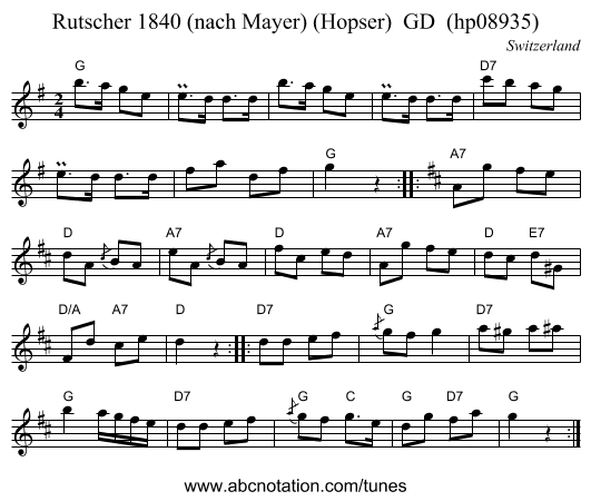 Rutscher 1840 (nach Mayer) (Hopser)  GD  (hp08935) - staff notation