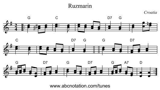 Ruzmarin - staff notation