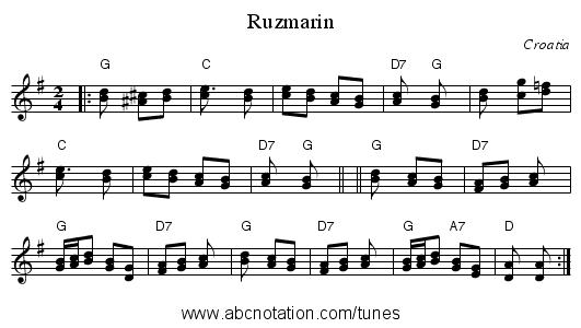 Ruzmarin - staff notation