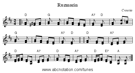 Ruzmarin - staff notation
