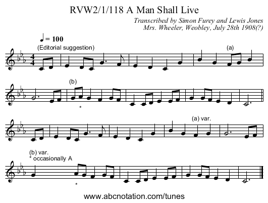 RVW2/1/118 A Man Shall Live - staff notation
