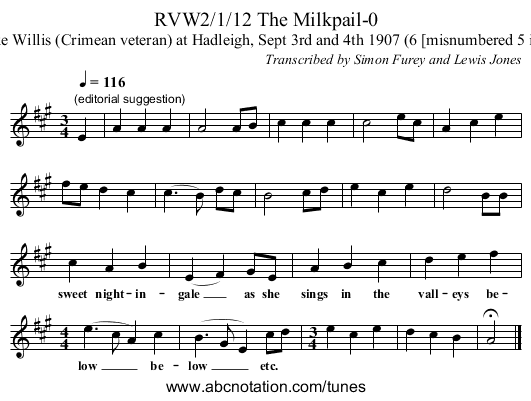 RVW2/1/12 The Milkpail-0 - staff notation