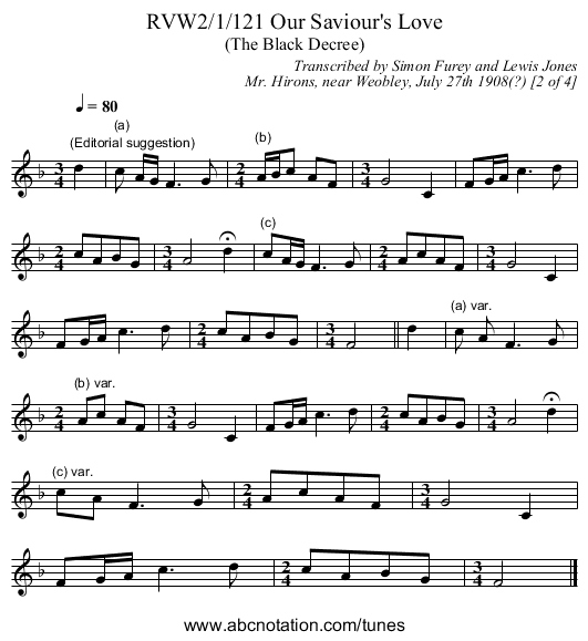 RVW2/1/121 Our Saviour's Love - staff notation