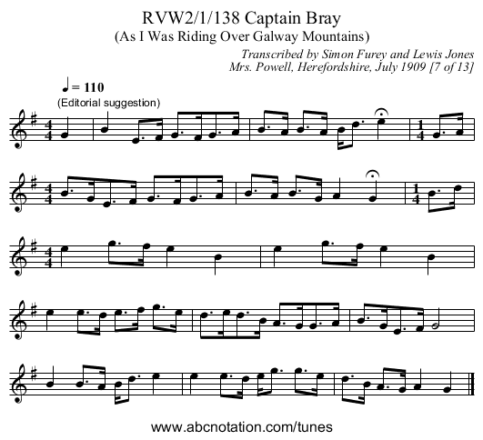 RVW2/1/138 Captain Bray - staff notation