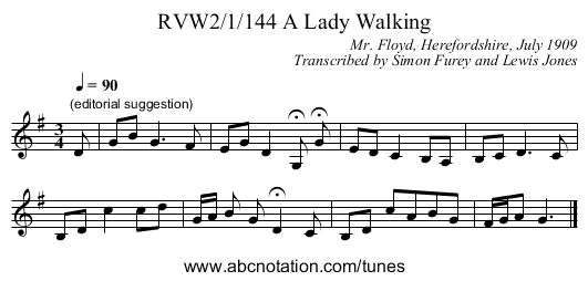 RVW2/1/144 A Lady Walking - staff notation