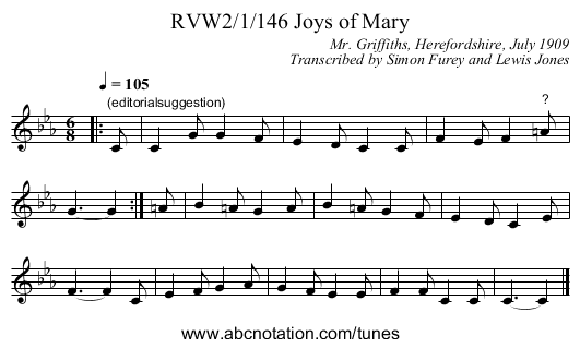 RVW2/1/146 Joys of Mary - staff notation
