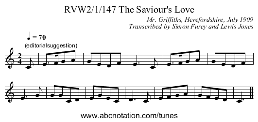 RVW2/1/147 The Saviour's Love - staff notation