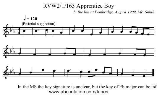 RVW2/1/165 Apprentice Boy - staff notation