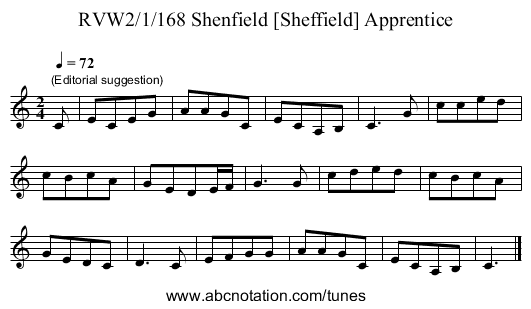 RVW2/1/168 Shenfield [Sheffield] Apprentice - staff notation