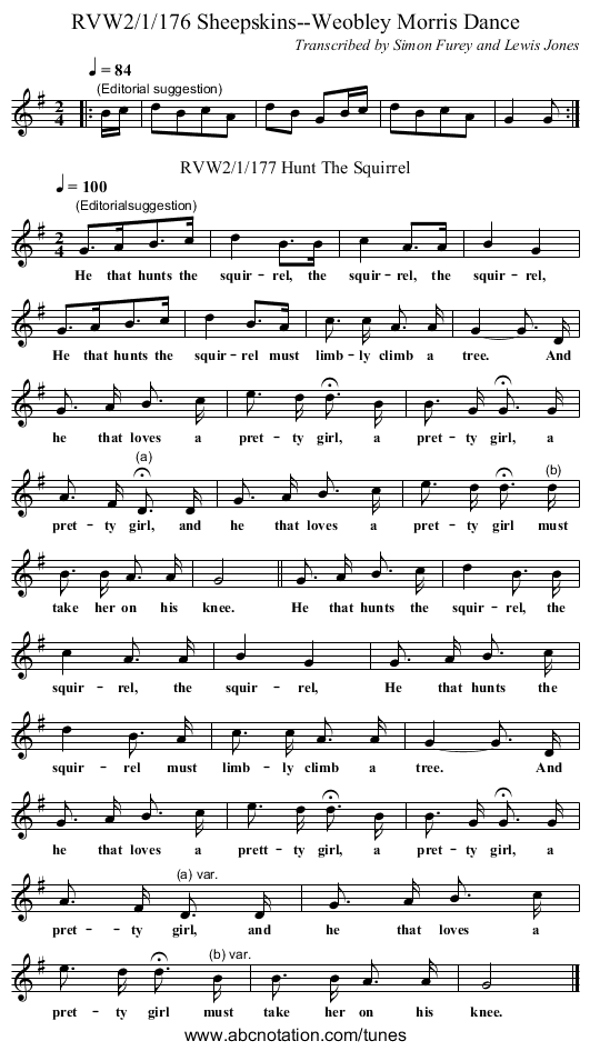 RVW2/1/176 Sheepskins--Weobley Morris Dance - staff notation