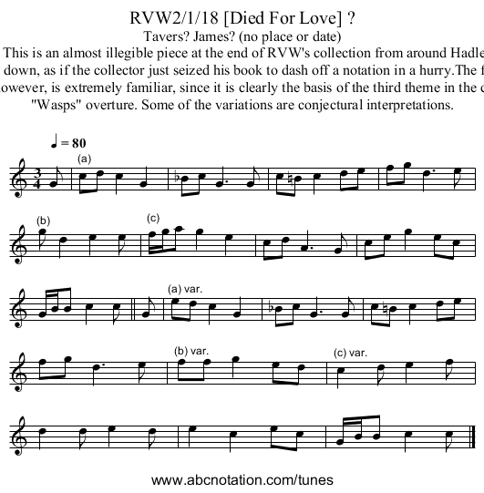 RVW2/1/18 [Died For Love] ? - staff notation