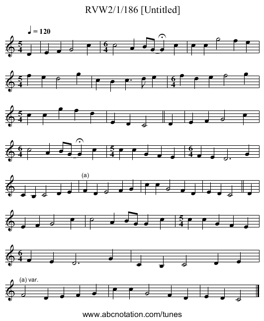 RVW2/1/186 [Untitled] - staff notation