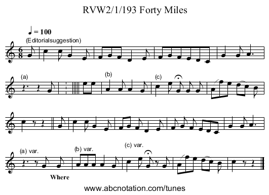 RVW2/1/193 Forty Miles - staff notation